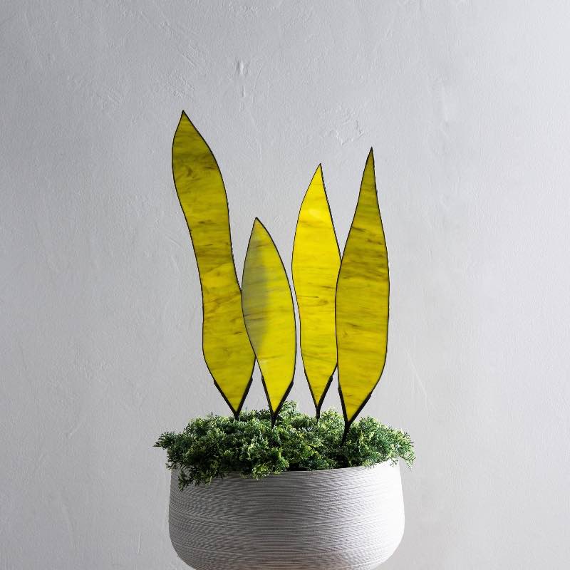 Stained Glass Leaf-Shaped Stakes - Snake Plant, set of 4